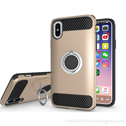 Drop proof carbon fiber textures decorative hybrid case with 360 degree rotatable finger ring